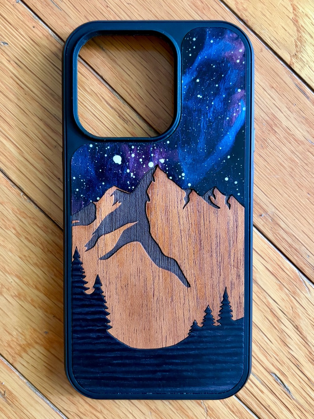 Carved iPhone 14 Pro Wood & Resin Glow in the Dark Phone Case - One of a Kind